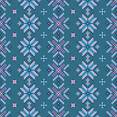 Seamless vector background with colorful Norwegian snowflakes. Print. Repeating background. Cloth design, wallpaper.