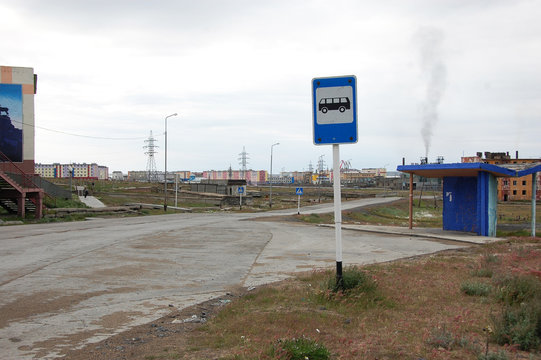 Bus stop at Arctic town Pevek