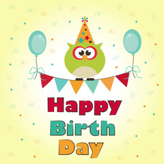 template postcards owl birthday vector