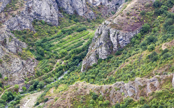 Mountain landscape. The landscape in Armenia (Tatev). The canyon next to the cable car "Wings of Tatev". 