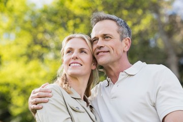 Cute couple looking in the same direction