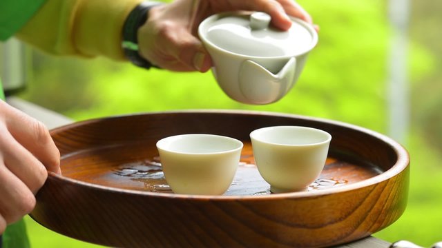 Japanese green tea close-up ceremony