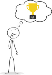 Strichmännchen denkt über den Sieg nach