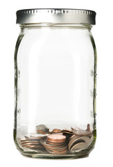 Coins in a jar on White