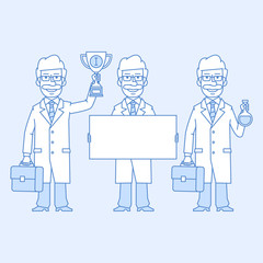 Professor holding various objects