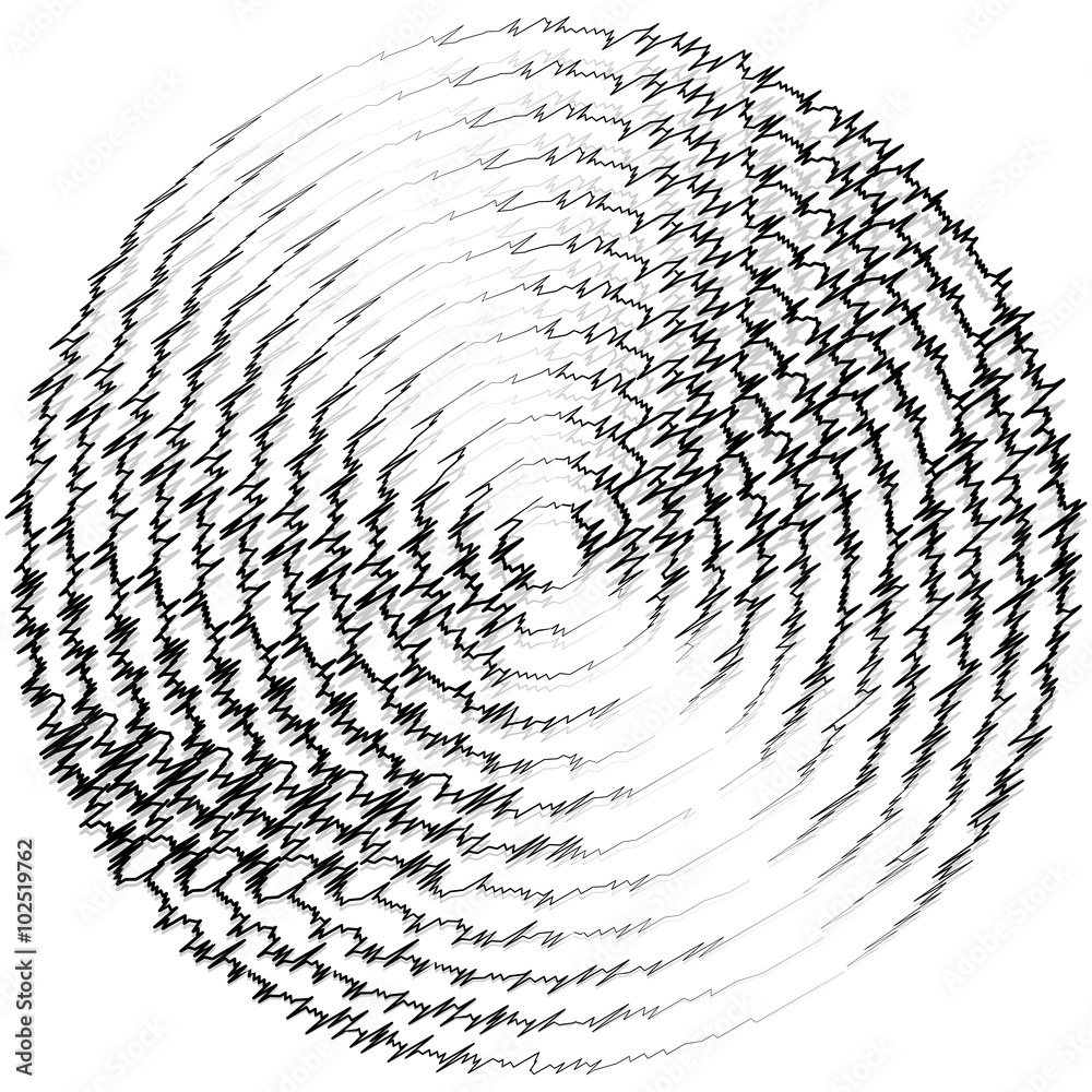 Poster Outline of textured monochrome jagged zigzag concentric circles,