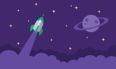 Flying Rocket, Start Up symbol, Space Exploration, Flat illustration