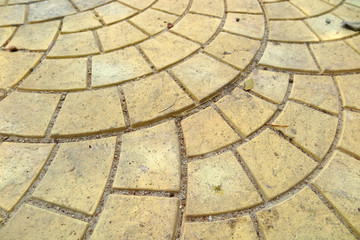 Modern yellow paving slabs laid out spherically