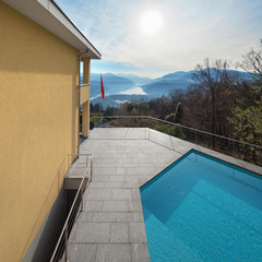 yellow building with pool