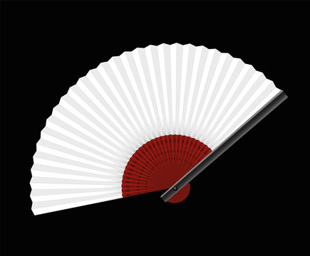 White hand fan on black background - illustration.