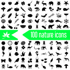 one hundred nature theme icons set eps10