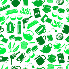 tea theme green simple icons seamless pattern eps10