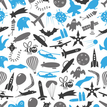 flying blue and gray theme theme symbols and icons seamless pattern eps10