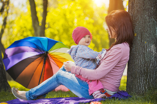 Beautiful Mother And Baby outdoors