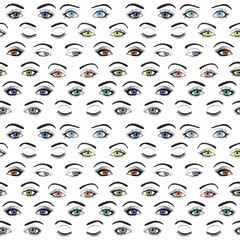 Set of female eyes and brows seamless vector pattern