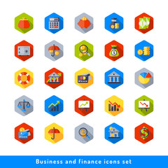 Naklejka premium Business and finance icon set in flat