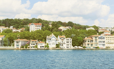 Fototapeta na wymiar Bosphorus residential houses, Vintage, Istanbul,Turkey.