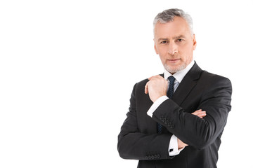 Aged businessman on white background