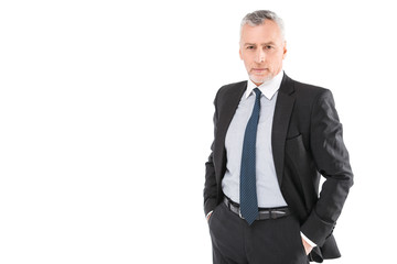 Aged businessman on white background