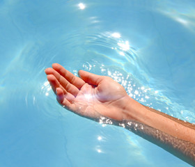 Hand on water surface