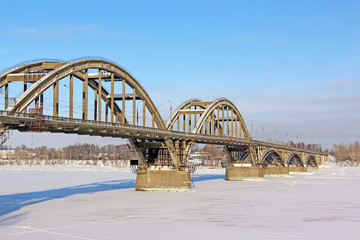 Fototapeta premium The bridge through the Volga River, Rybinsk.