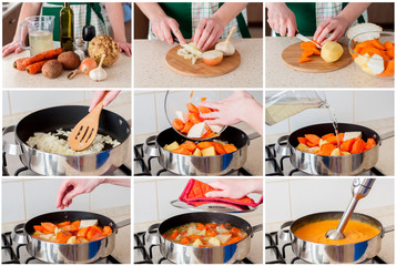 A Step by Step Collage of Making Carrot Cream Soup