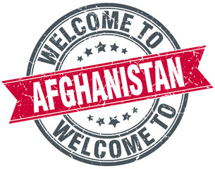 welcome to Afghanistan red round vintage stamp