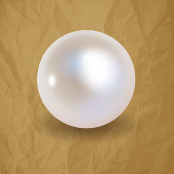 Pearl vector on a crumpled paper brown background.