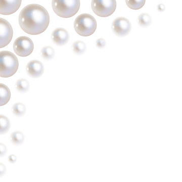 Pearls vector bokeh in the corner on a white background.