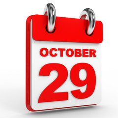 29 october calendar on white background.