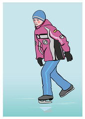 Boy ice skating in winter at the rink .