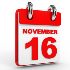 16 november calendar on white background.