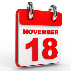 18 november calendar on white background.