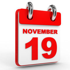 19 november calendar on white background.