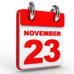 23 november calendar on white background.