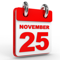 25 november calendar on white background.