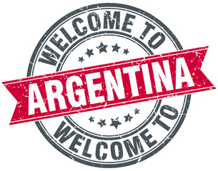 welcome to Argentina red round vintage stamp