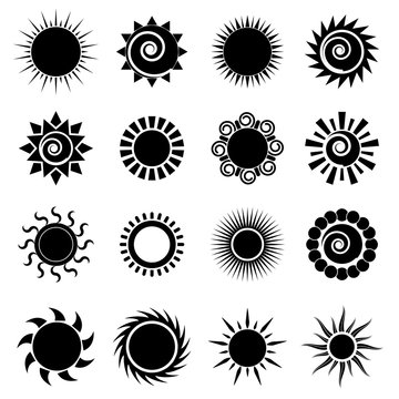 Sun black icons set