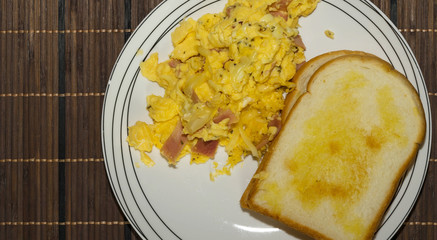 morning meal with omelet and bread