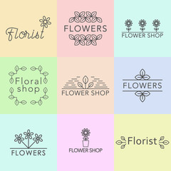 Outline vector set of logo design templates, and signs for identity, business cards and packaging - floral shops, beauty and spa studios - 102527701