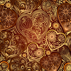 Valentine Day seamless background with hearts and flowers. Hand drawing floral motif vintage vector EPS-8 texture. The ability to change colors without loss of seamlessness.
