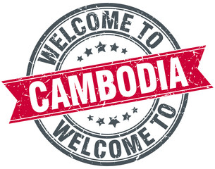 welcome to Cambodia red round vintage stamp
