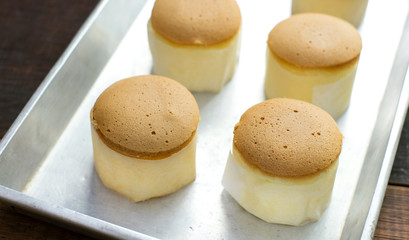 closeup wool cake on stainless plate