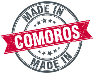 made in Comoros red round vintage stamp