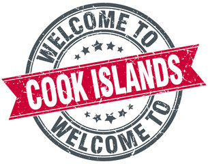 welcome to Cook Islands red round vintage stamp