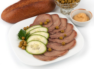 Slices of boiled beef tongue