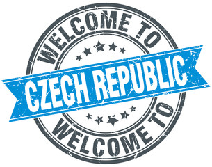 welcome to Czech Republic blue round vintage stamp