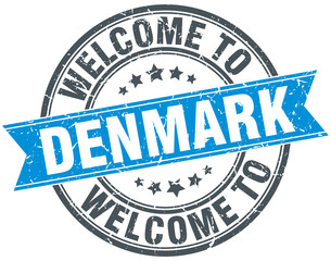 welcome to Denmark blue round vintage stamp