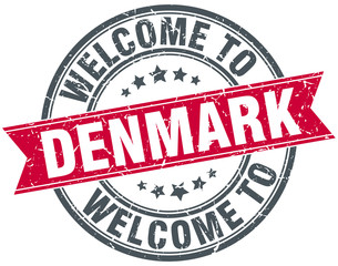 welcome to Denmark red round vintage stamp