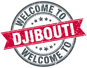 welcome to Djibouti red round vintage stamp